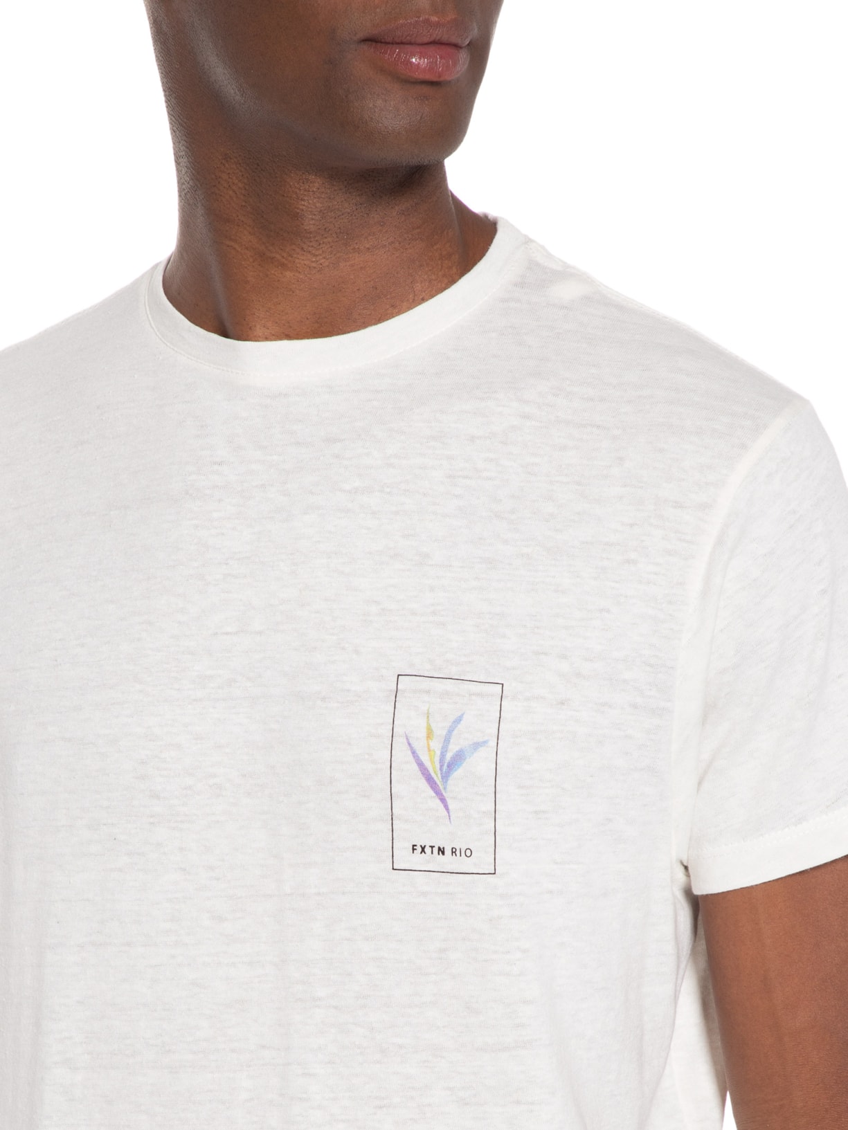 Camiseta Masculina Linho Strelitzia Aquarela Off White Foxton