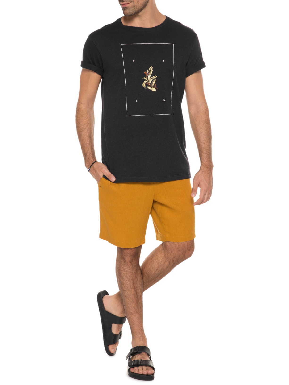 Camiseta Masculina Linho Tropical Frame Preto Foxton