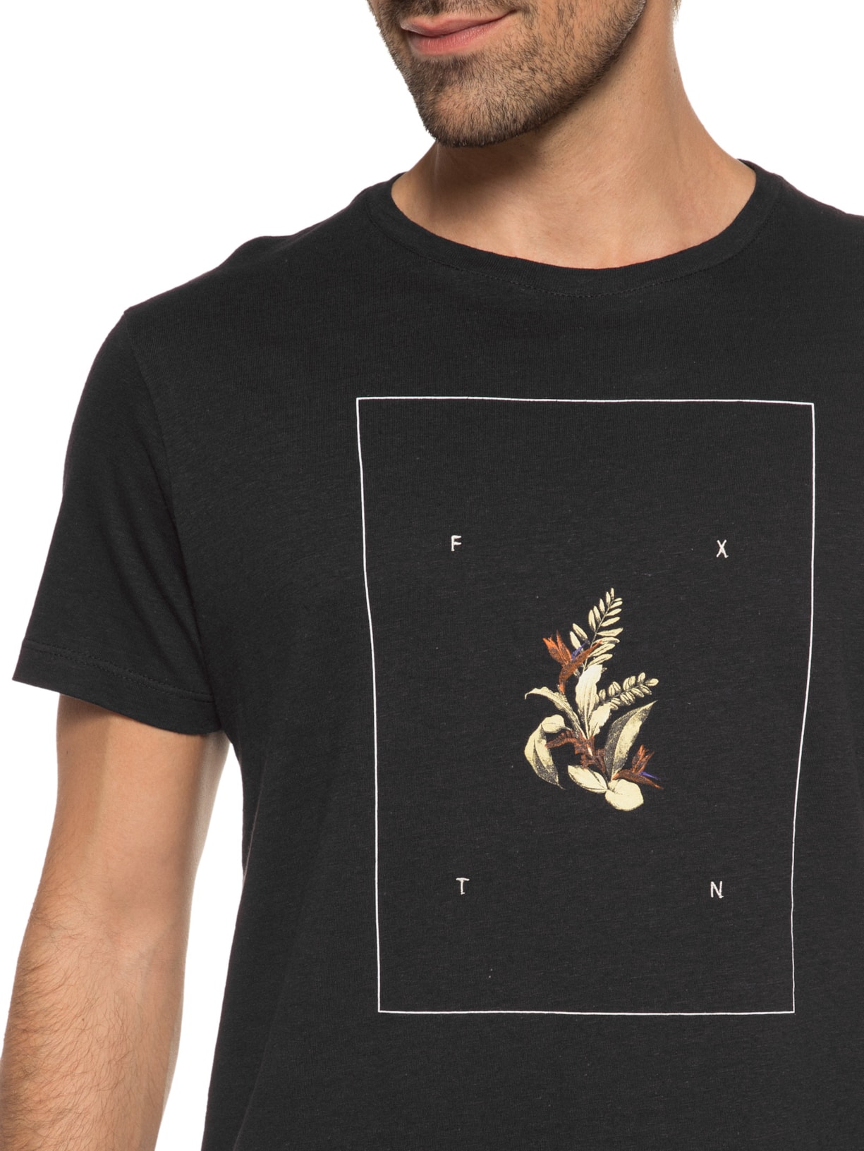 Camiseta Masculina Linho Tropical Frame Preto Foxton
