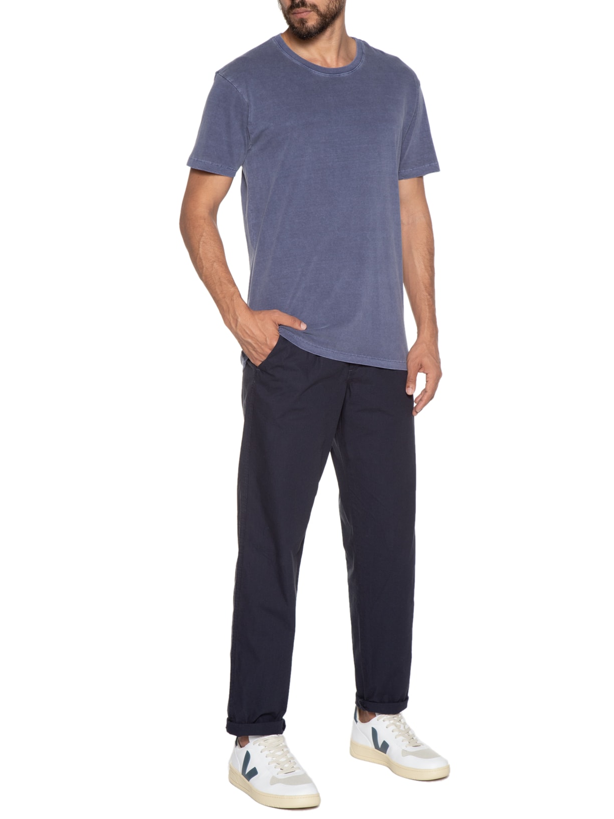 Camiseta Masculina Lisa Estonada Azul Barche