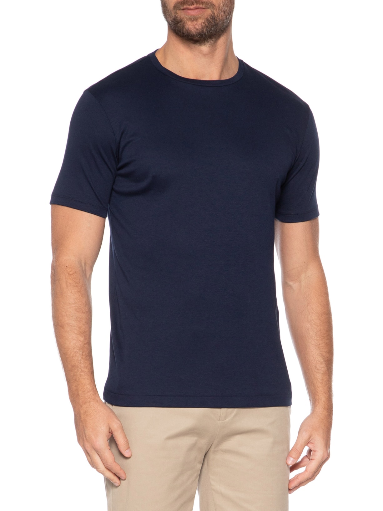 Camiseta Masculina Lisa Interlock Gola Cruzada Em Algodão Pima Azul Ricardo Almeida