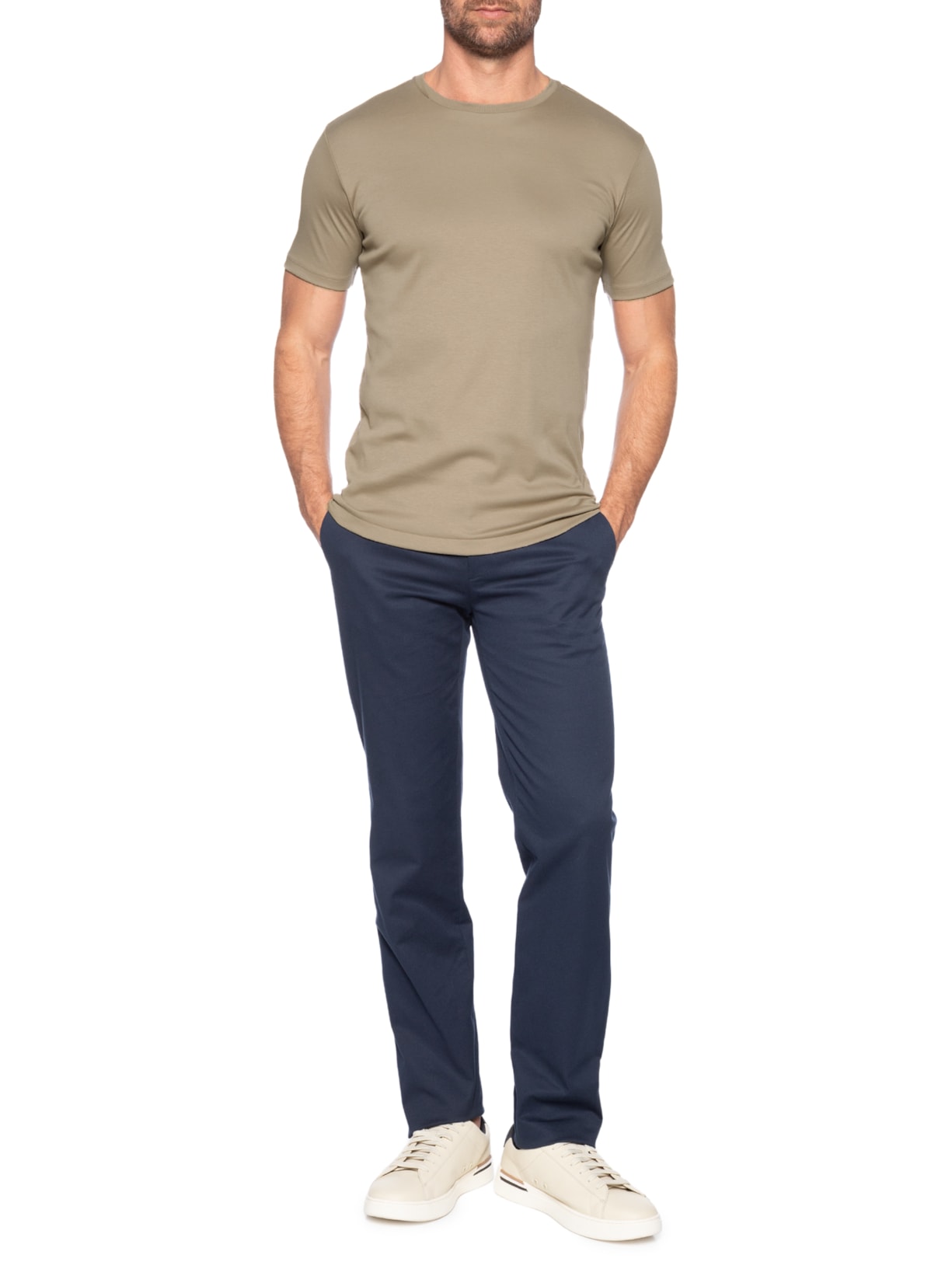 Camiseta Masculina Lisa Interlock Gola Cruzada Em Algodão Pima Bege Ricardo Almeida