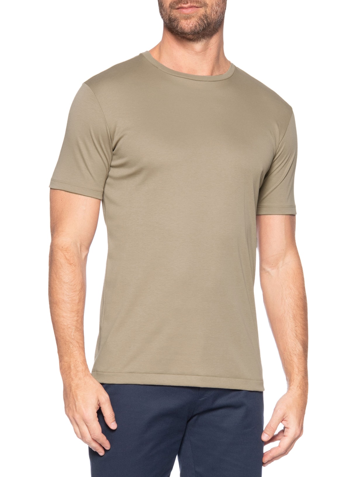 Camiseta Masculina Lisa Interlock Gola Cruzada Em Algodão Pima Bege Ricardo Almeida