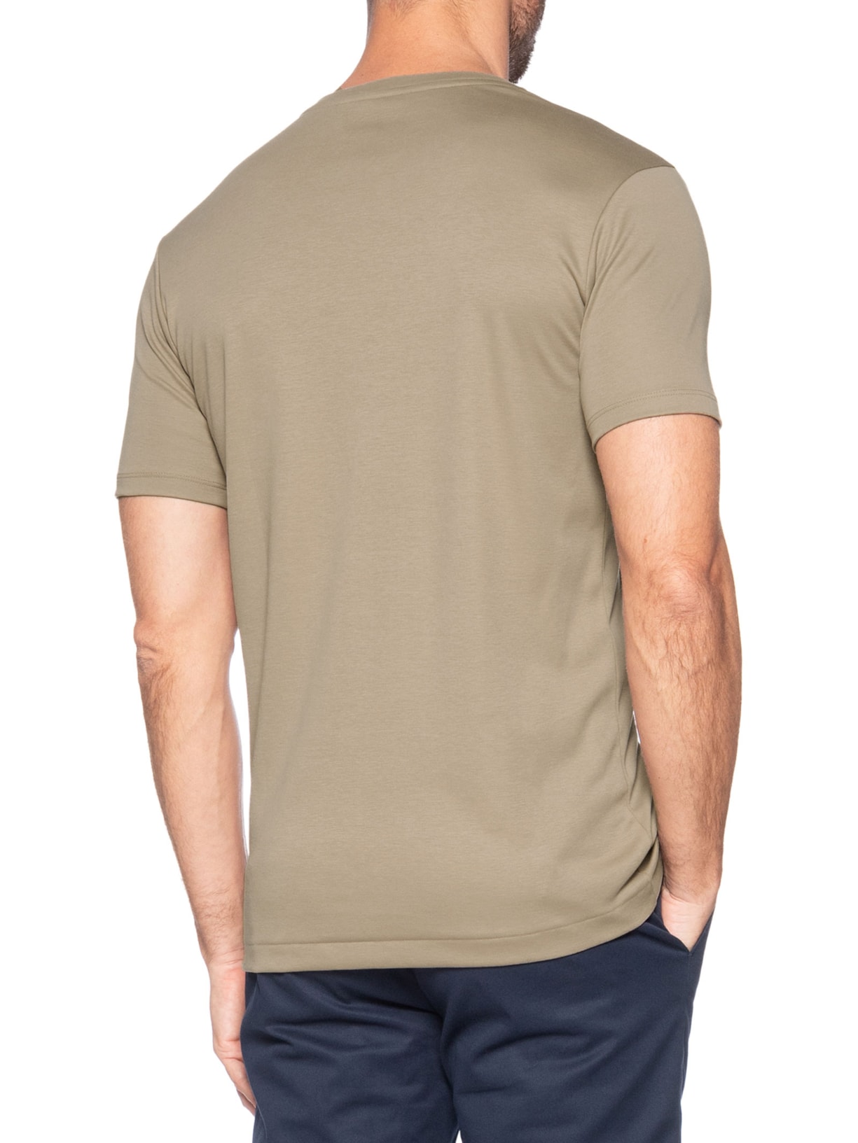 Camiseta Masculina Lisa Interlock Gola Cruzada Em Algodão Pima Bege Ricardo Almeida