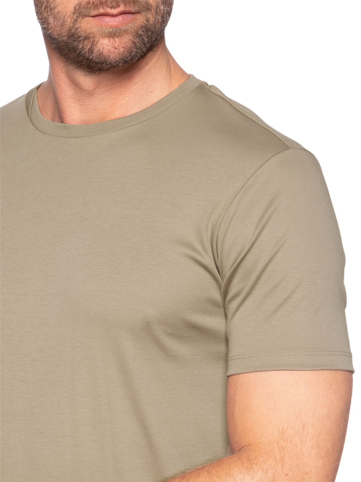 Camiseta Masculina Lisa Interlock Gola Cruzada Em Algodão Pima Bege Ricardo Almeida