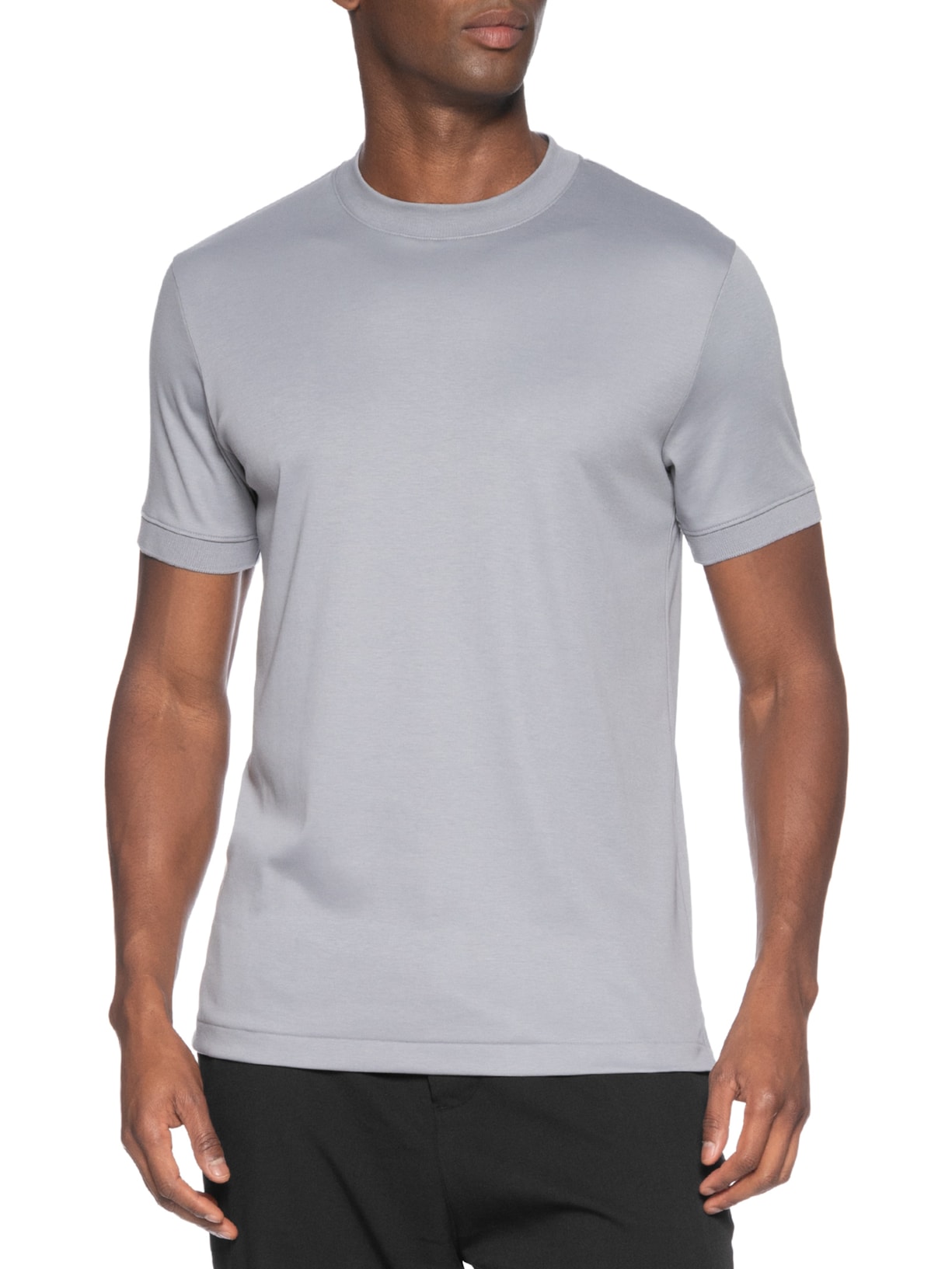 Camiseta Masculina Lisa Interlock Gola Média Em Algodão Pima Cinza Ricardo Almeida