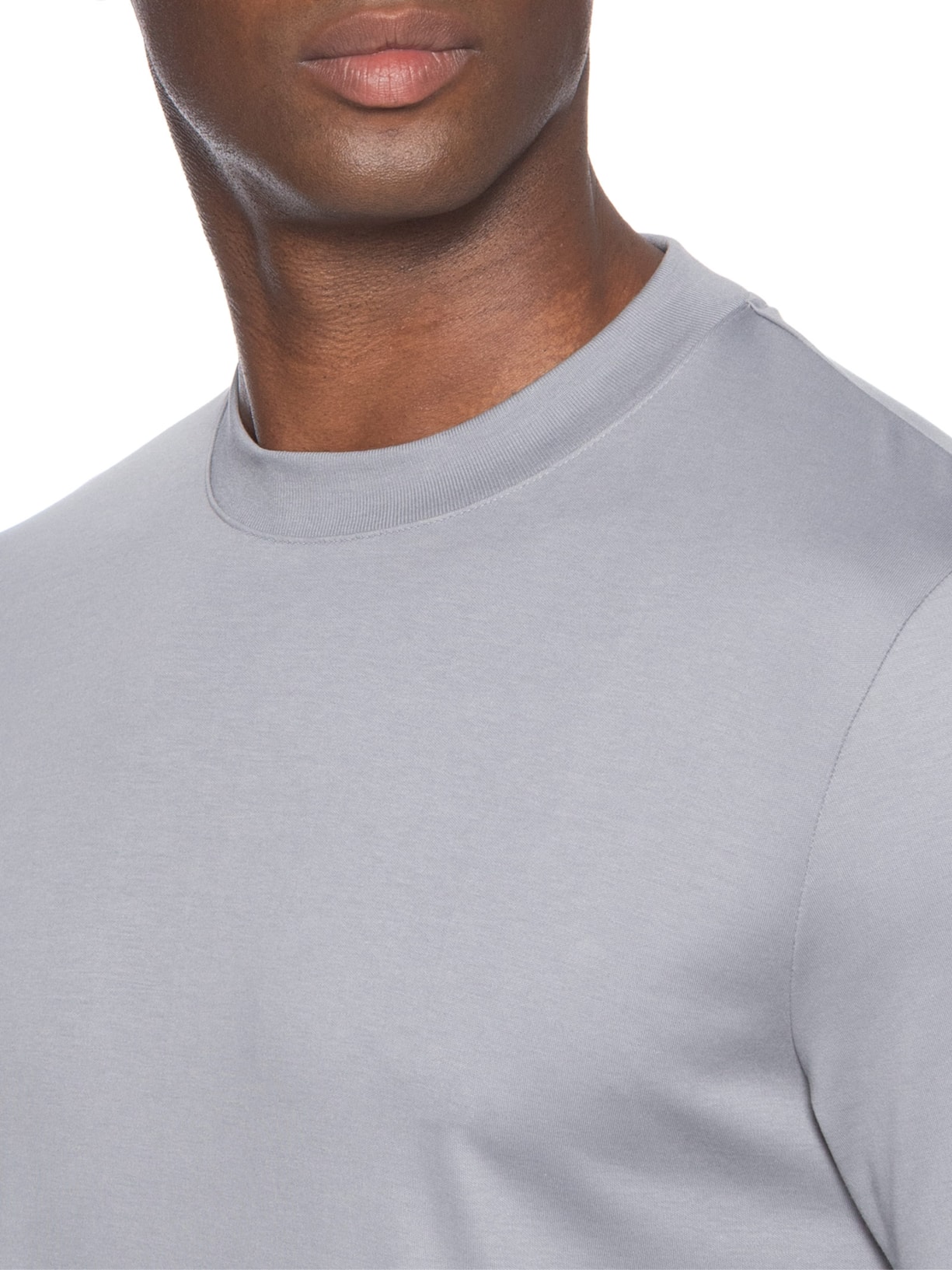 Camiseta Masculina Lisa Interlock Gola Média Em Algodão Pima Cinza Ricardo Almeida