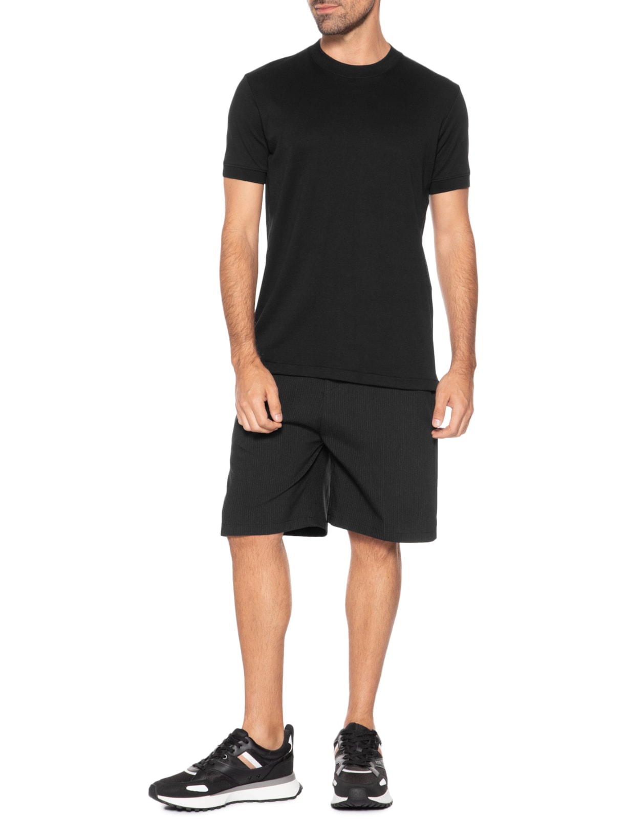 Camiseta Masculina Lisa Interlock Gola Média Em Algodão Pima Preto Ricardo Almeida