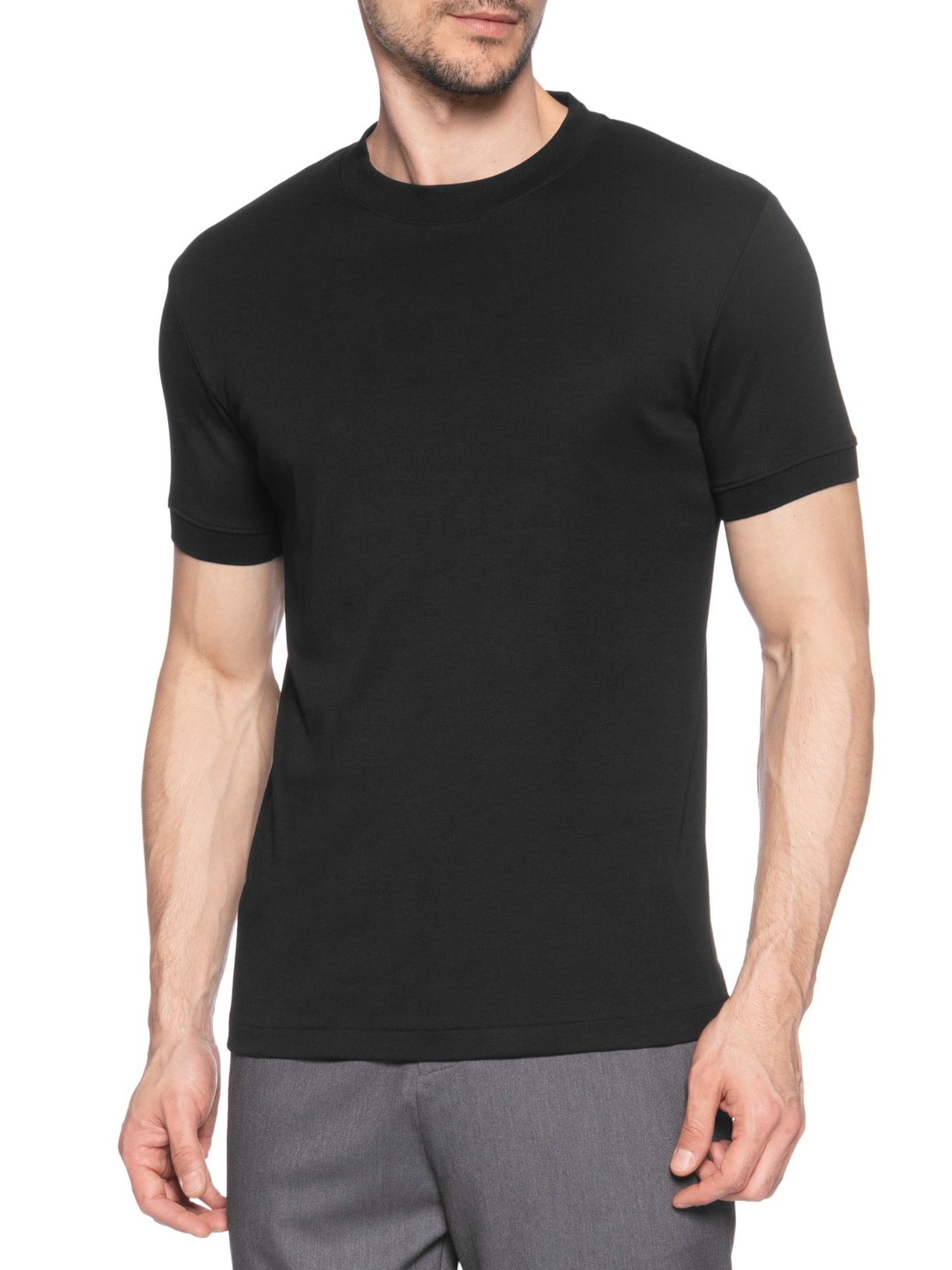 Camiseta Masculina Lisa Interlock Gola Média Em Algodão Pima Preto Ricardo Almeida