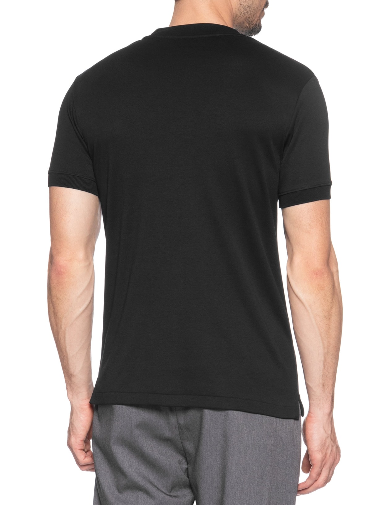 Camiseta Masculina Lisa Interlock Gola Média Em Algodão Pima Preto Ricardo Almeida