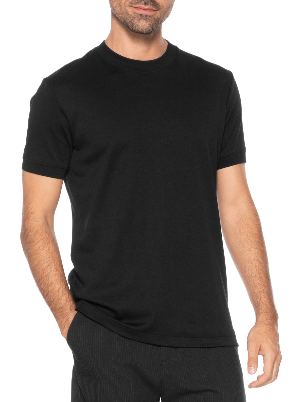 Camiseta Masculina Lisa Interlock Gola Média Em Algodão Pima Preto Ricardo Almeida