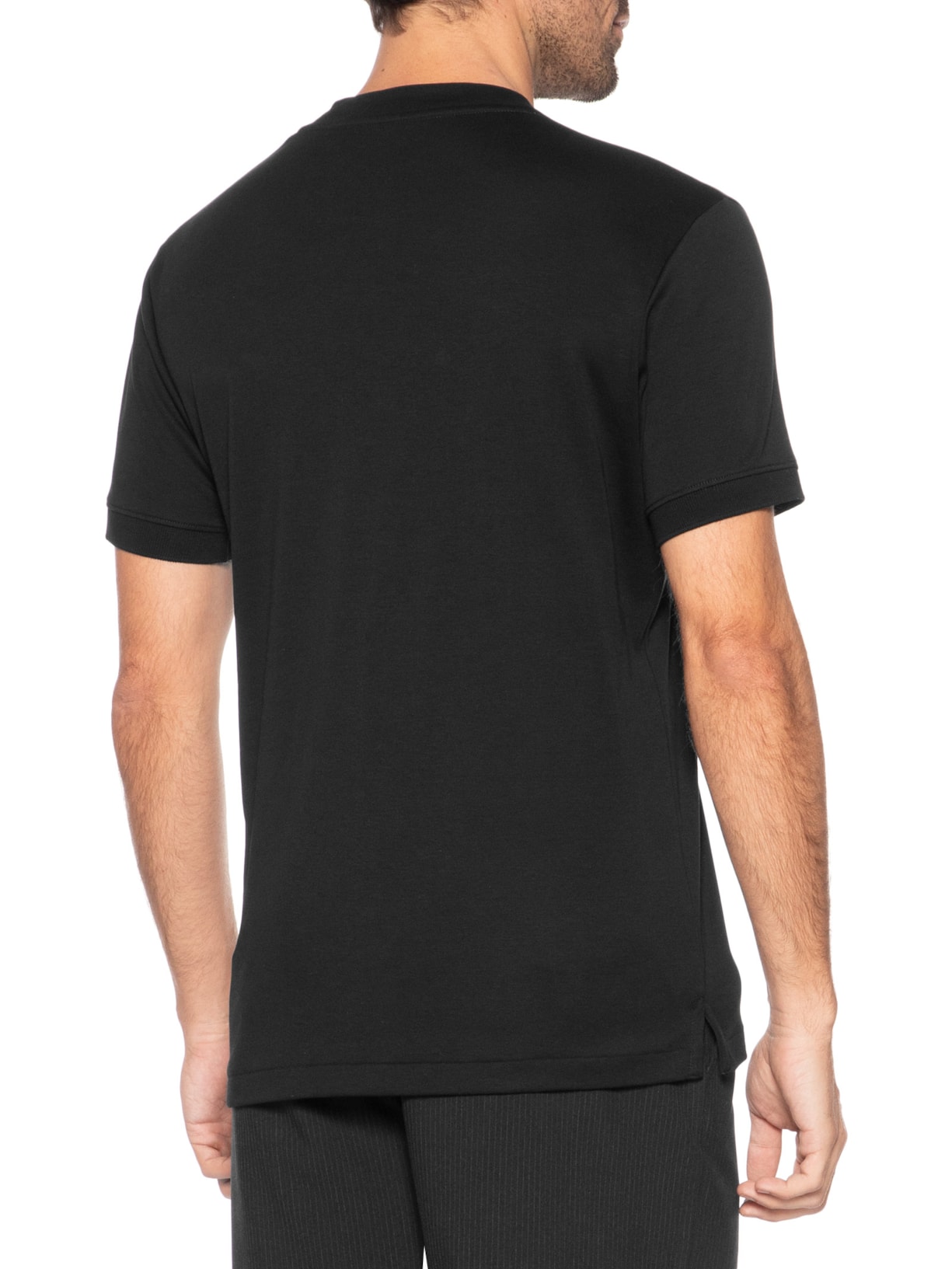 Camiseta Masculina Lisa Interlock Gola Média Em Algodão Pima Preto Ricardo Almeida