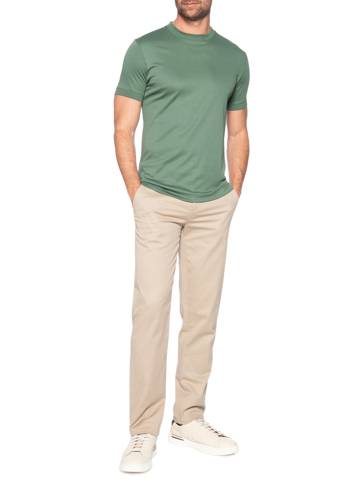 Camiseta Masculina Lisa Interlock Gola Média Em Algodão Pima Verde Ricardo Almeida