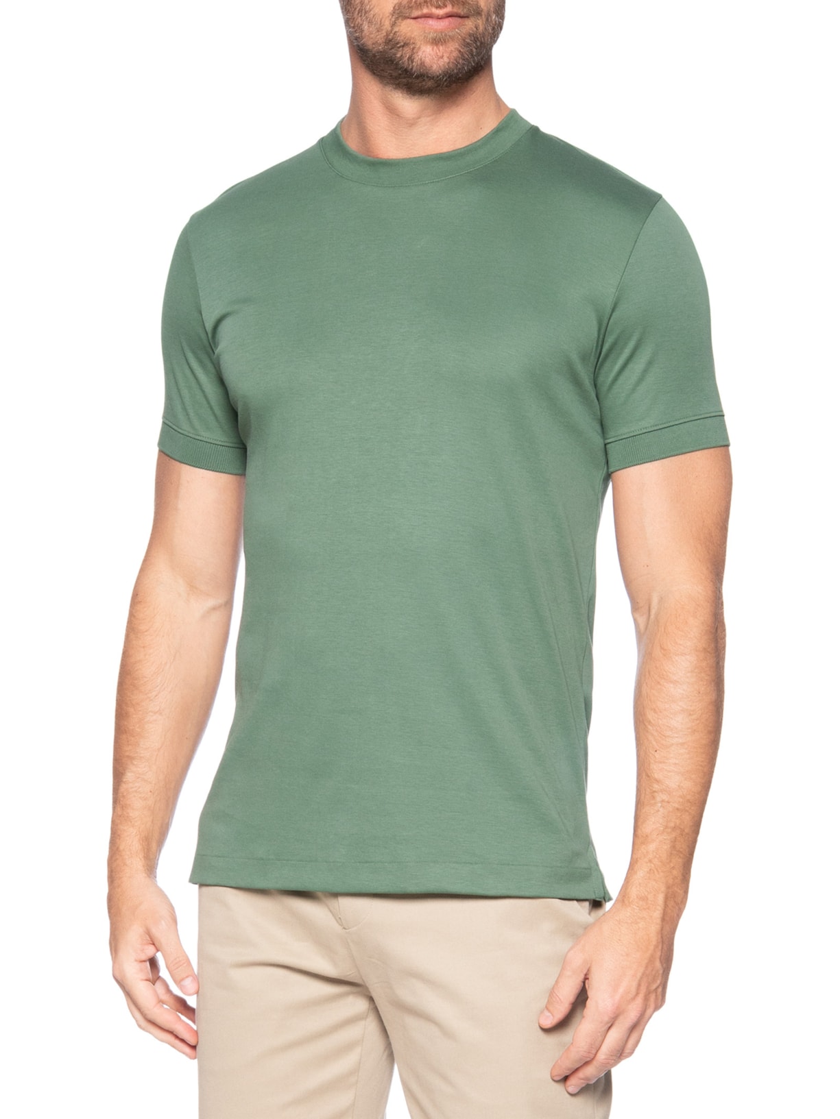 Camiseta Masculina Lisa Interlock Gola Média Em Algodão Pima Verde Ricardo Almeida
