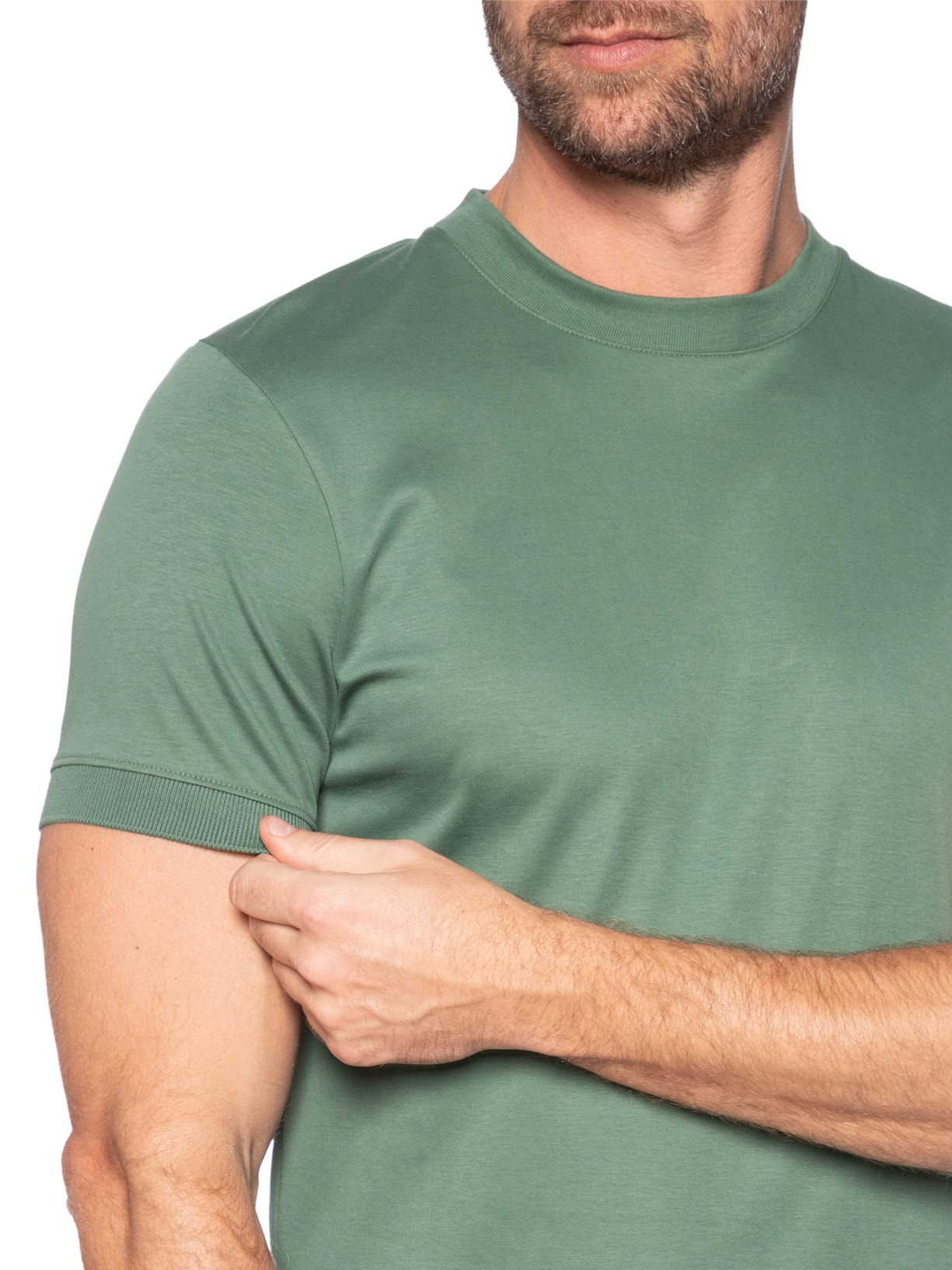 Camiseta Masculina Lisa Interlock Gola Média Em Algodão Pima Verde Ricardo Almeida