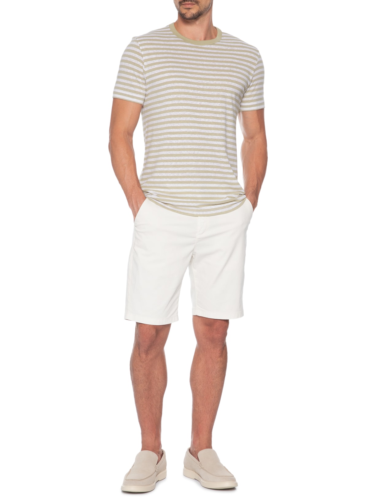 Camiseta Masculina Listrada Bege Aramis