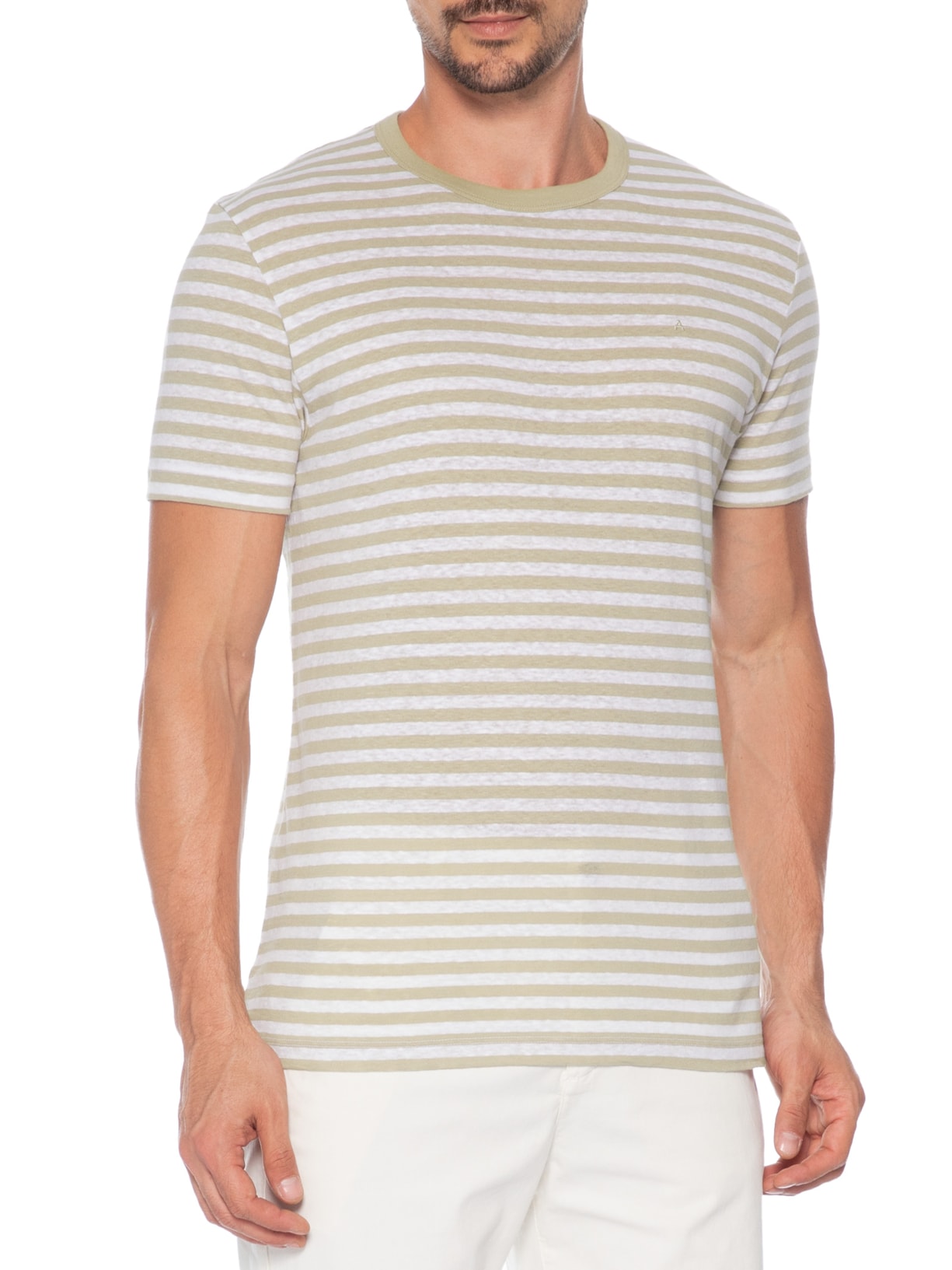 Camiseta Masculina Listrada Bege Aramis