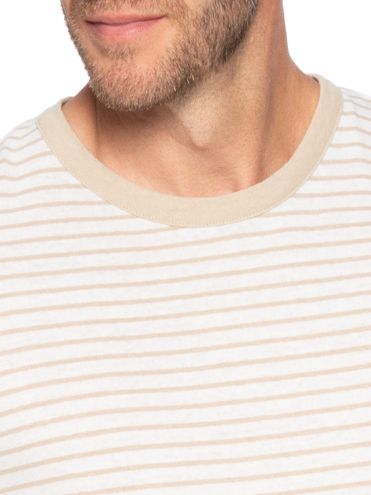 Camiseta Masculina Listrada de Linho H Taut Bege Boss