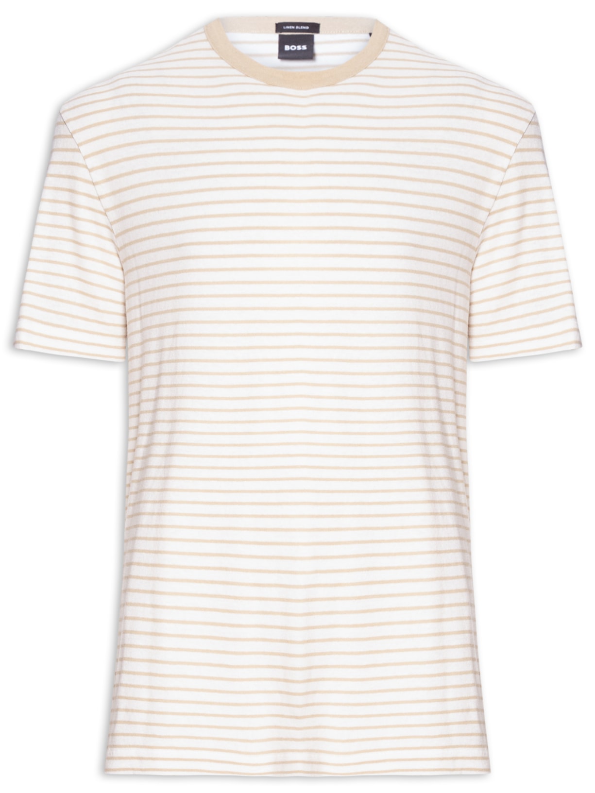 Camiseta Masculina Listrada de Linho H Taut Bege Boss