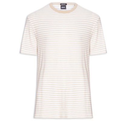 Camiseta Masculina Listrada de Linho H Taut - Bege