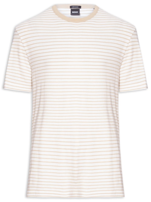 Camiseta Masculina Listrada de Linho H Taut - Bege
