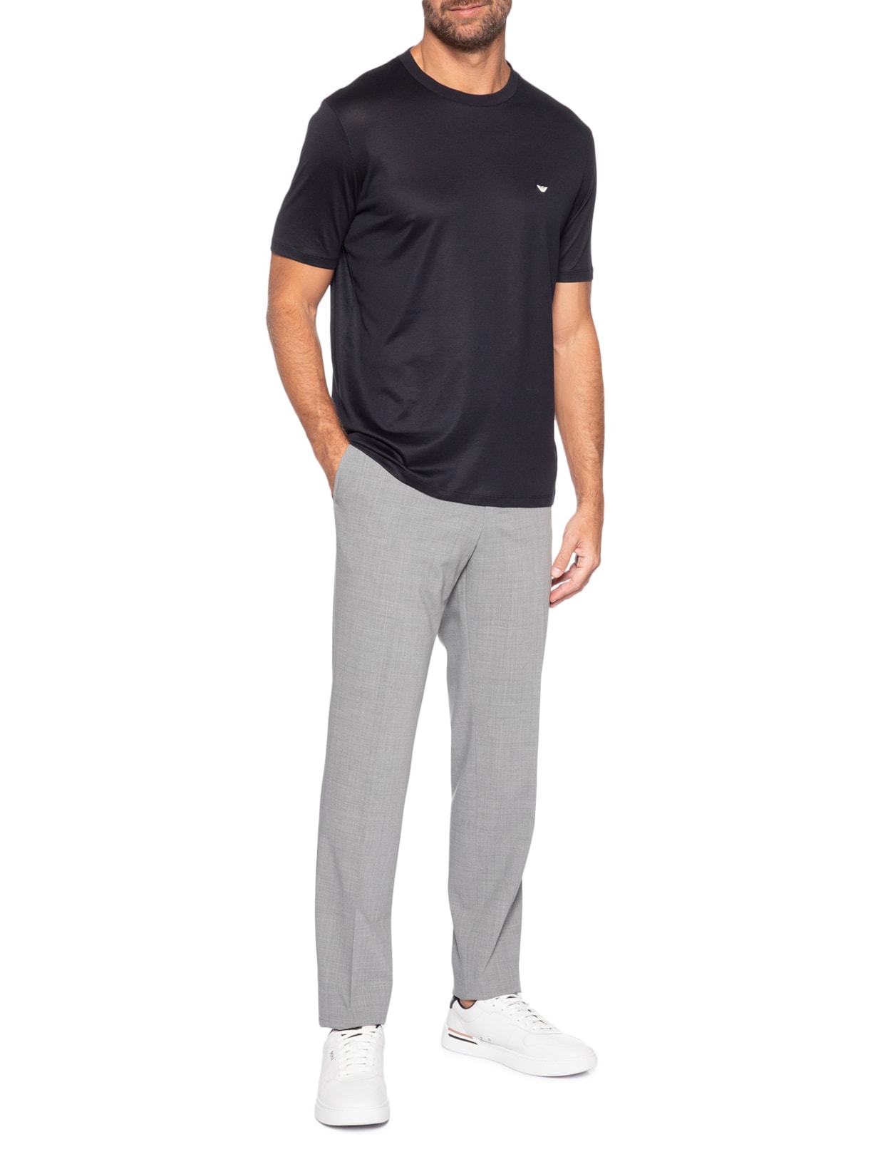 Camiseta Masculina Logo Águia Bordado Lyocell Azul Emporio Armani