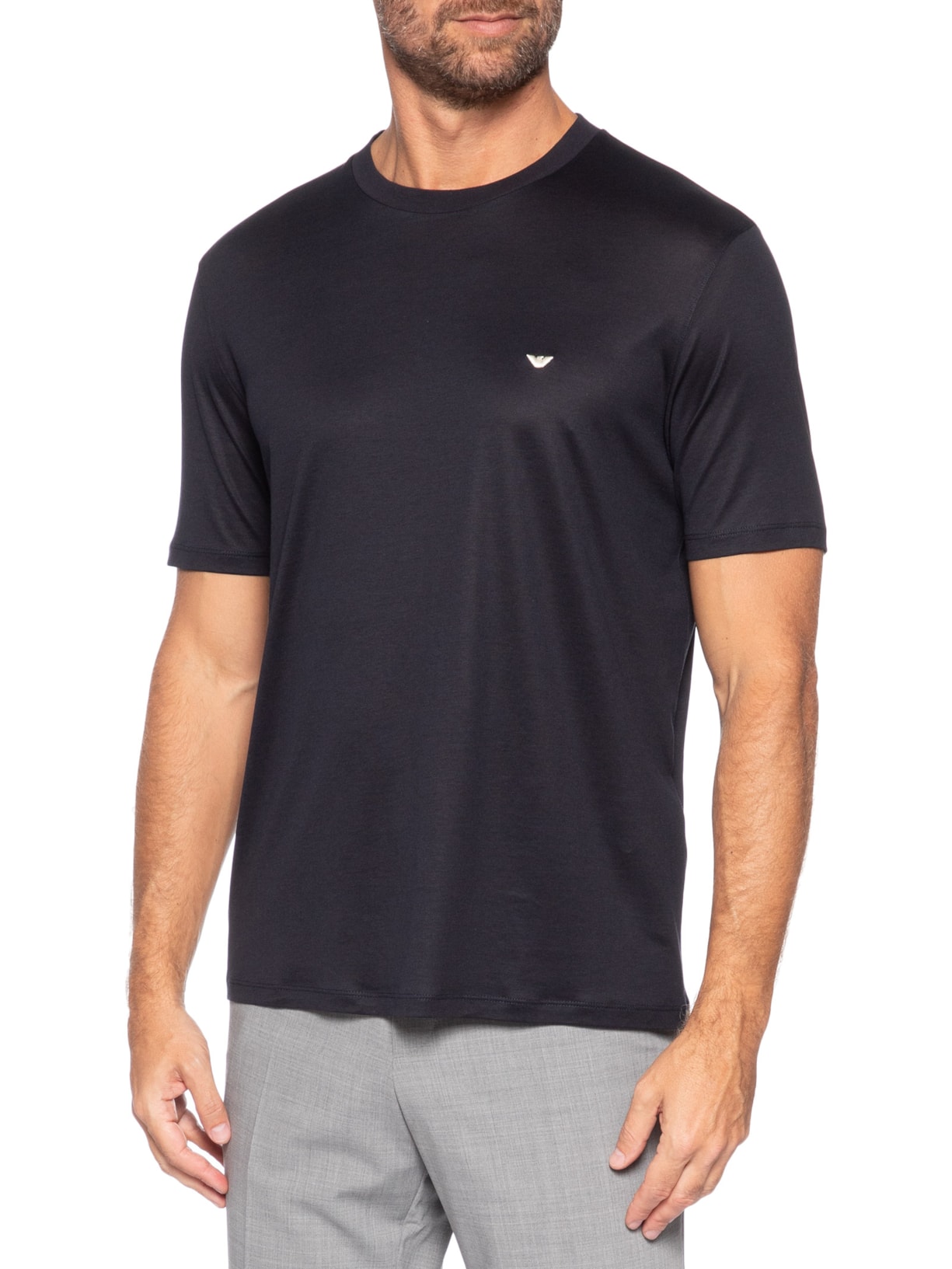 Camiseta Masculina Logo Águia Bordado Lyocell Azul Emporio Armani
