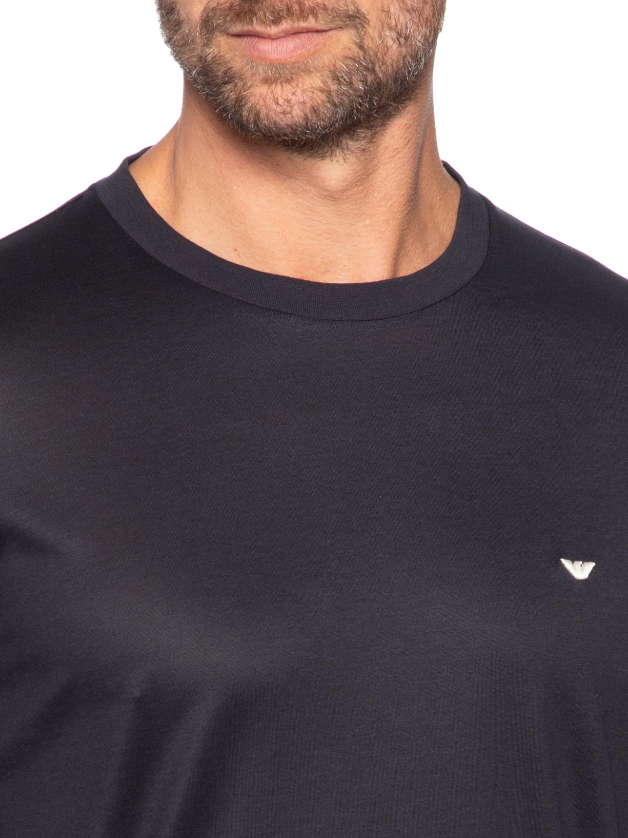 Camiseta Masculina Logo Águia Bordado Lyocell Azul Emporio Armani