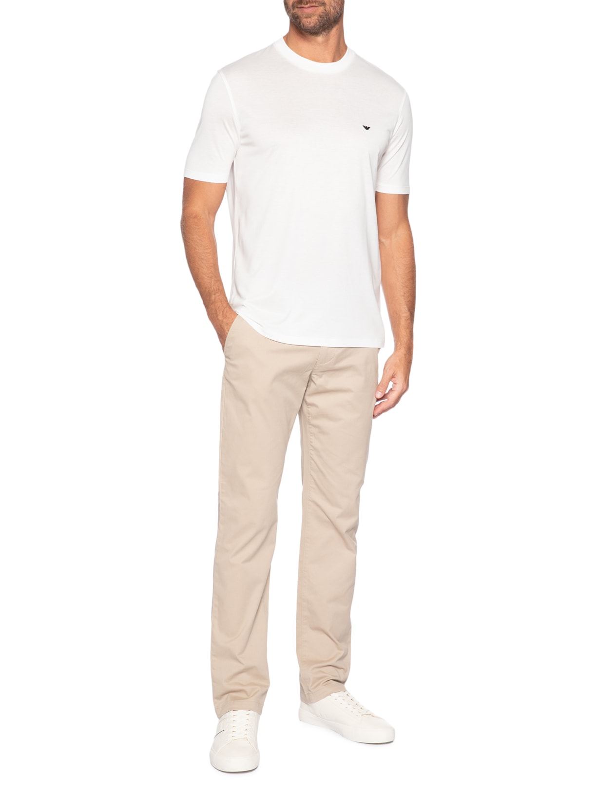 Camiseta Masculina Logo Águia Bordado Lyocell Branco Emporio Armani