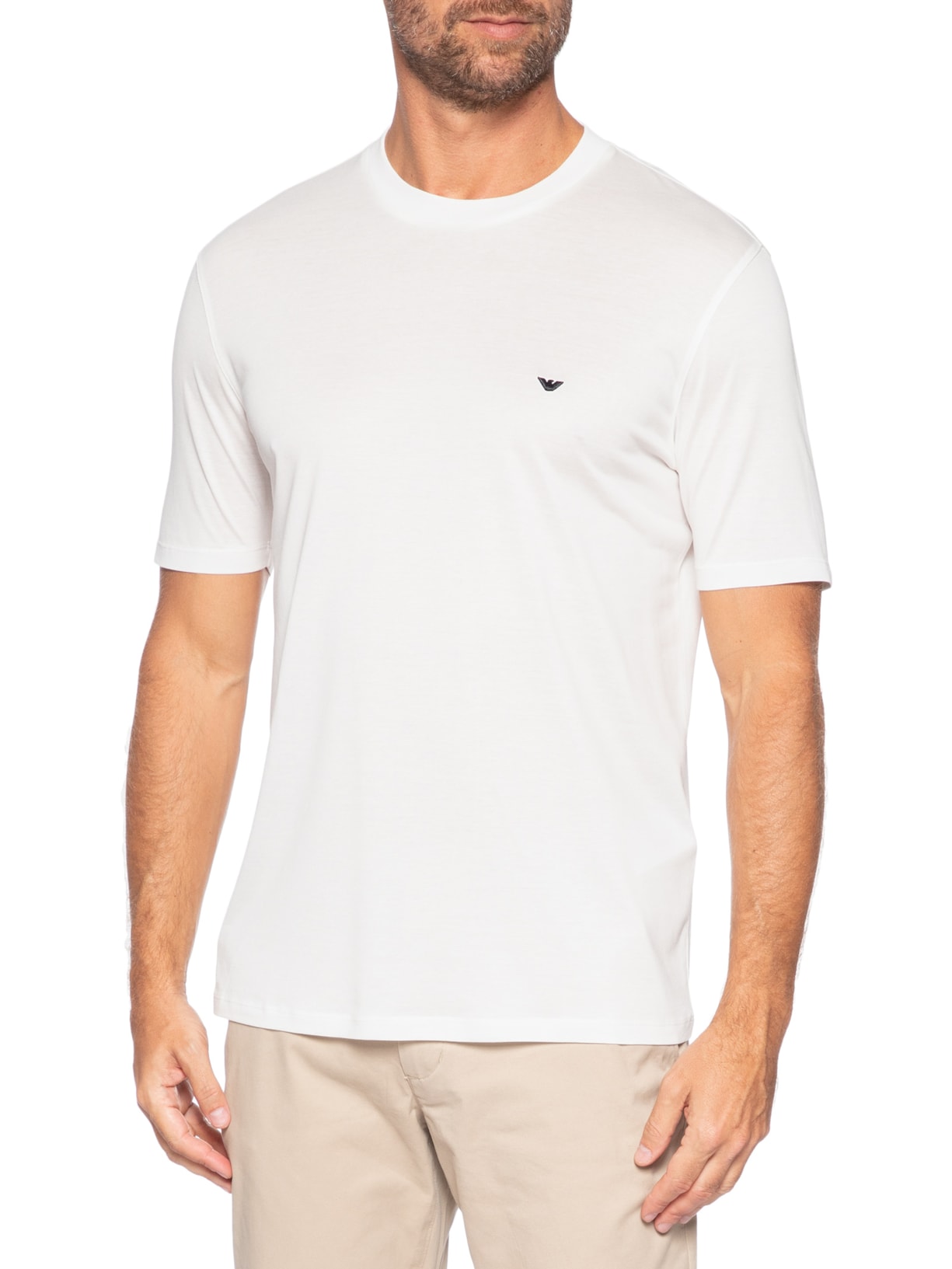 Camiseta Masculina Logo Águia Bordado Lyocell Branco Emporio Armani