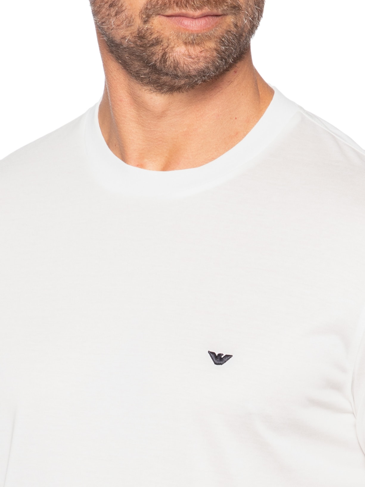 Camiseta Masculina Logo Águia Bordado Lyocell Branco Emporio Armani