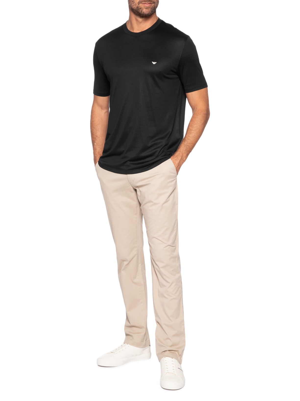 Camiseta Masculina Logo Águia Bordado Lyocell Preto Emporio Armani