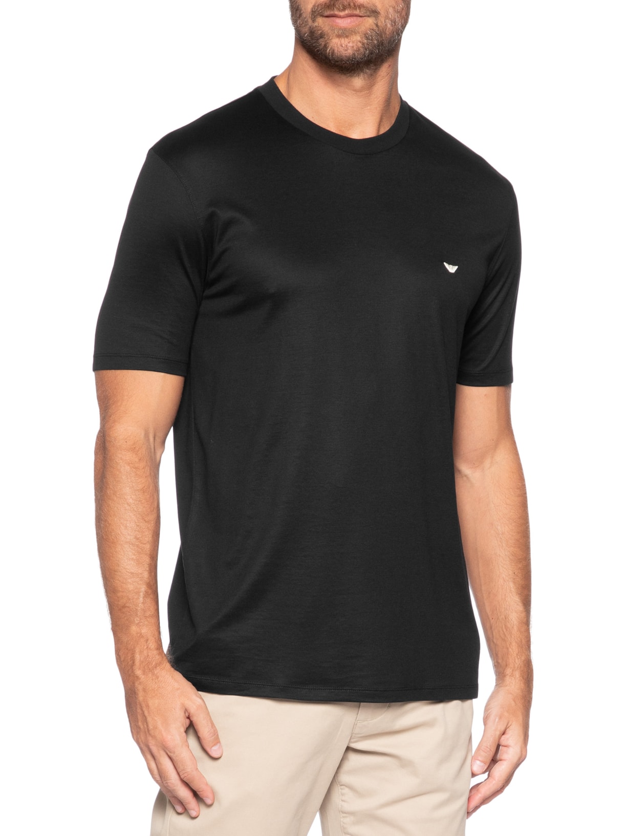 Camiseta Masculina Logo Águia Bordado Lyocell Preto Emporio Armani