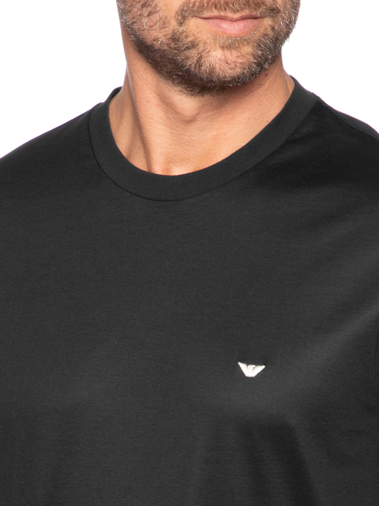 Camiseta Masculina Logo Águia Bordado Lyocell Preto Emporio Armani