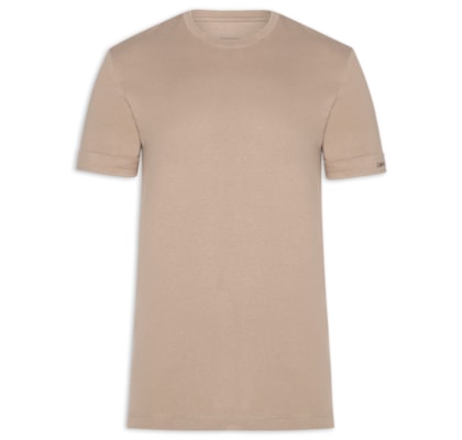 Camiseta Masculina Logo Bordado Manga - Bege