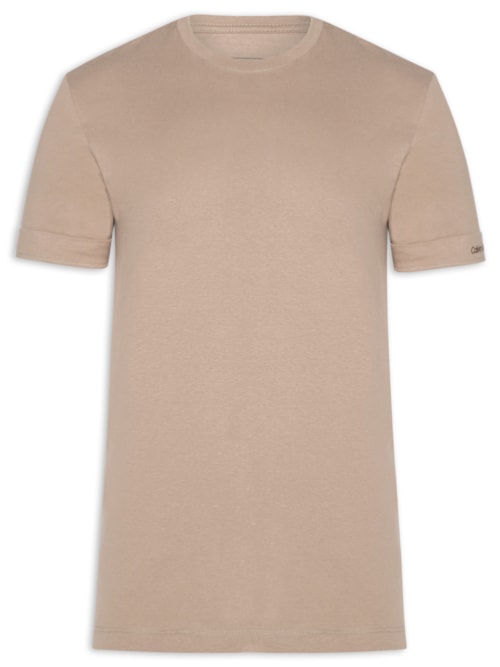 Camiseta Masculina Logo Bordado Manga - Bege