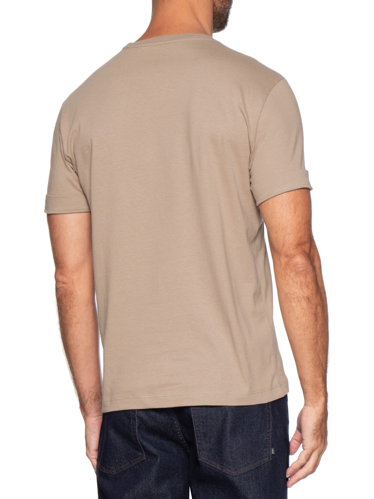 Camiseta Masculina Logo Bordado Manga Bege Calvin Klein Jeans