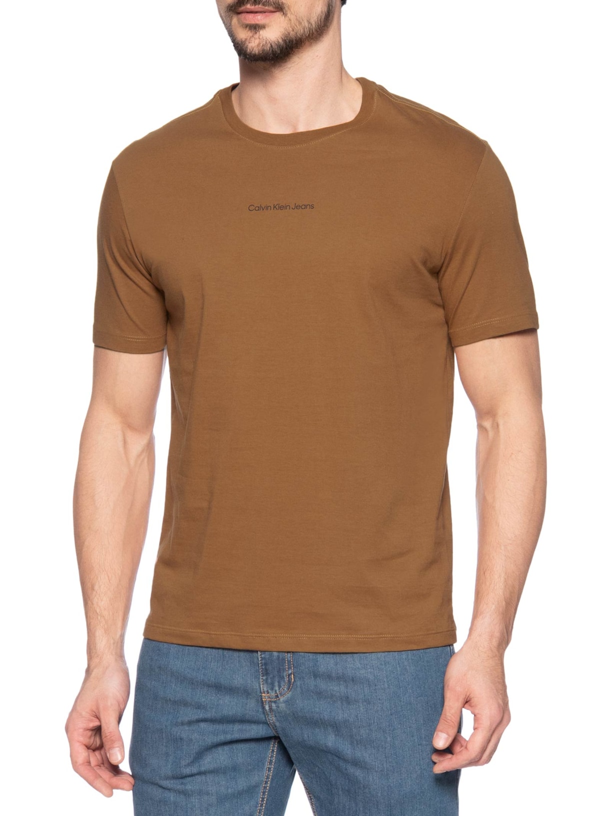 Camiseta Masculina Logo Centralizado Marrom Calvin Klein Jeans
