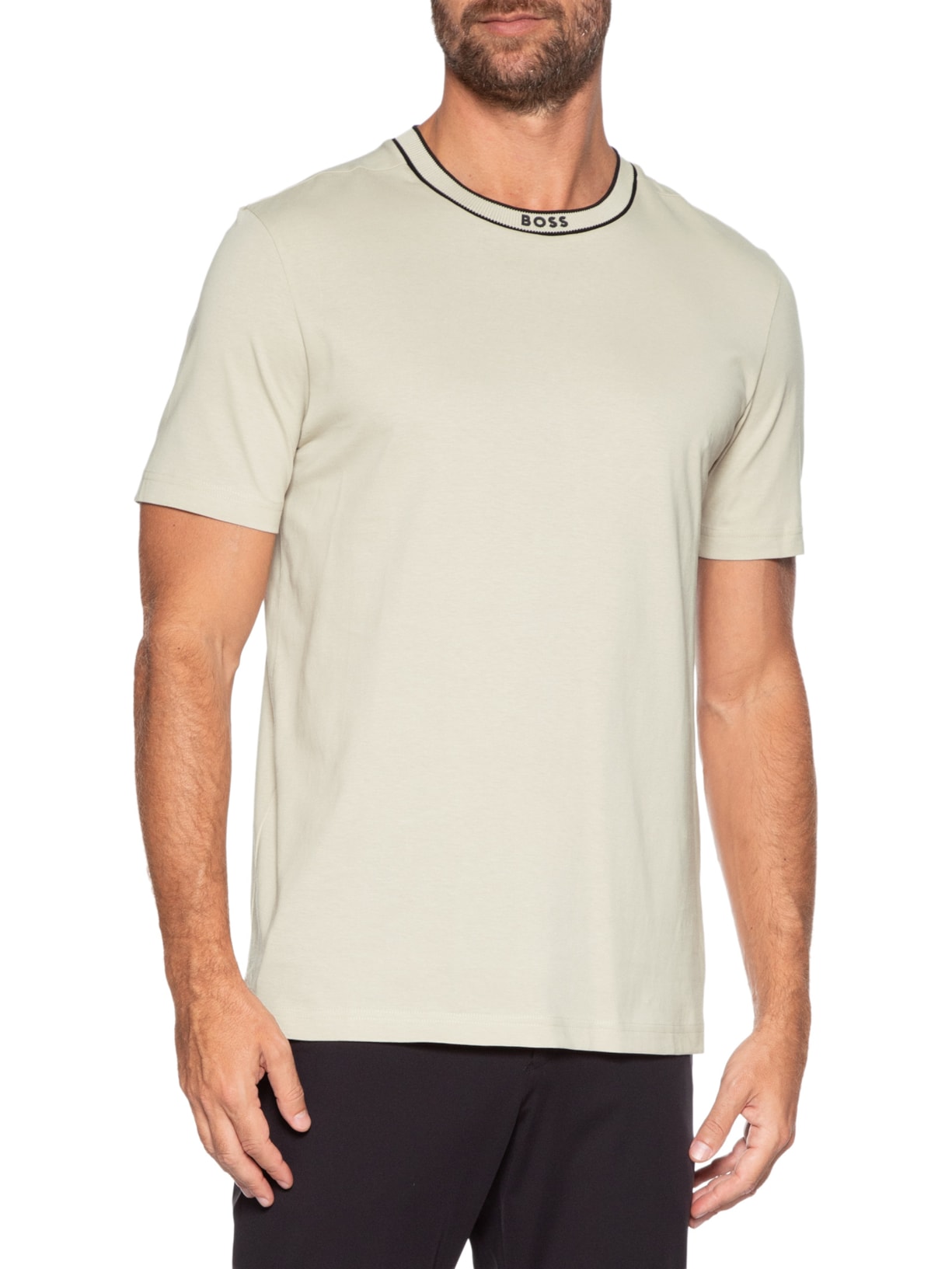 Camiseta Masculina Logo Crew Neck Tee 5 Bege Boss