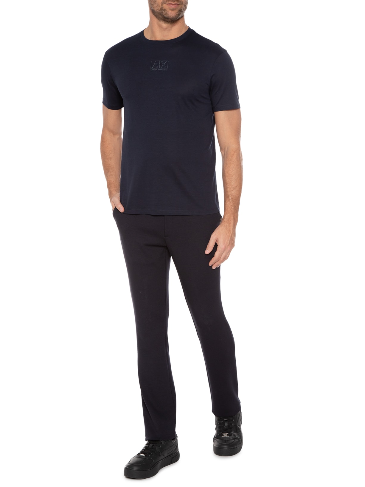 Camiseta Masculina Logo Emborrachado Azul Armani Exchange