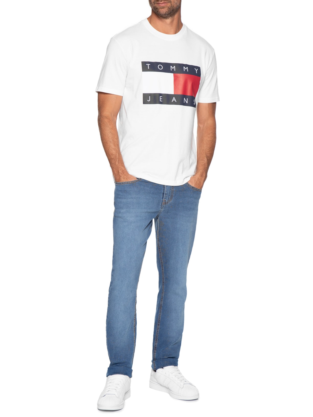 Camiseta Masculina Logo Flag Grande Branco Tommy Jeans