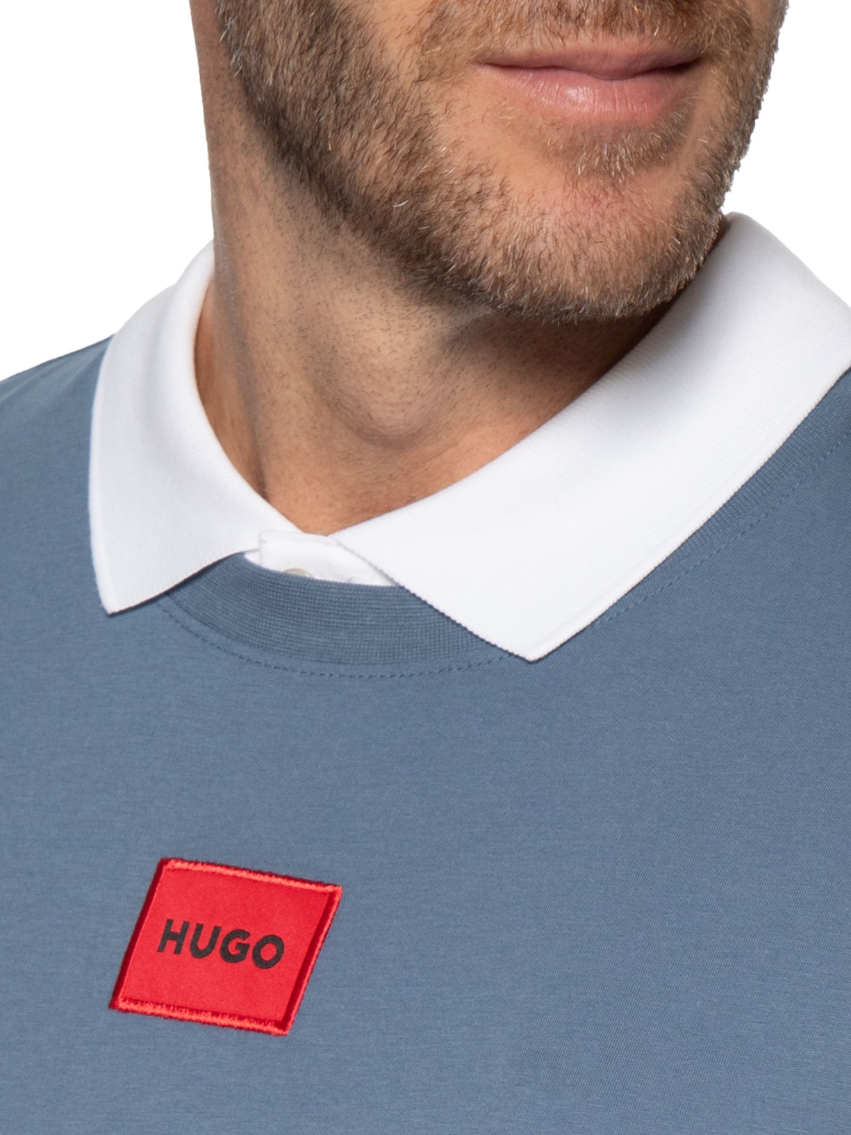 Camiseta Masculina Logo Label Crew Neck Diragolino Azul Hugo