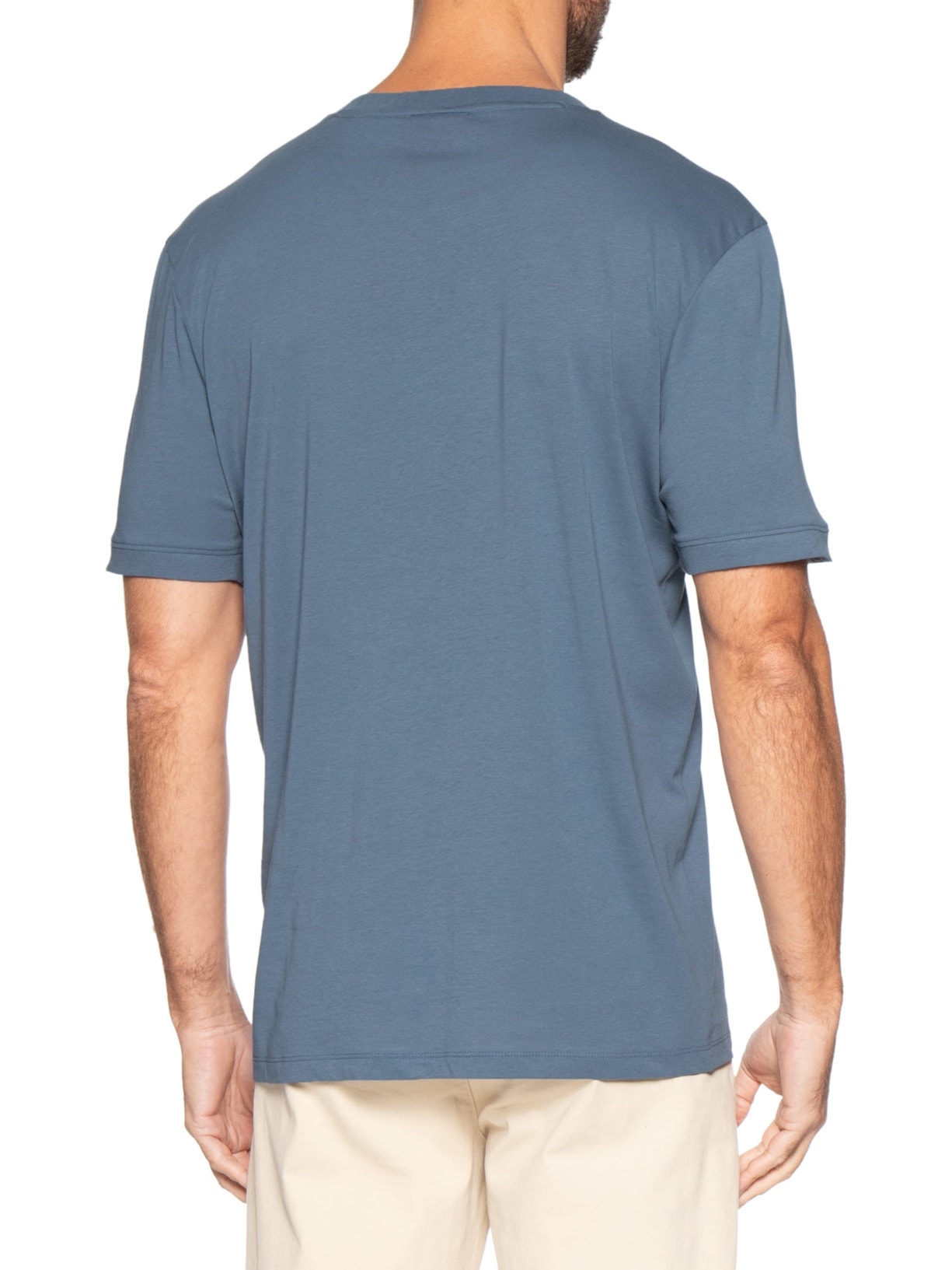 Camiseta Masculina Logo-Label Crew Neck Diragolino Azul Hugo