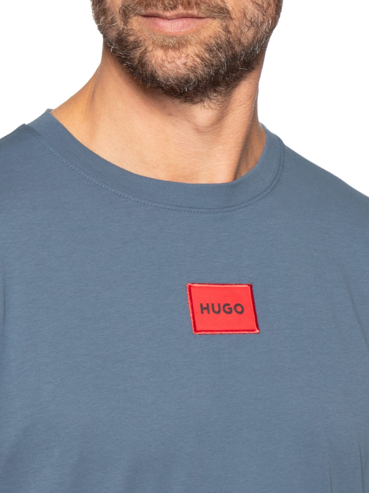 Camiseta Masculina Logo-Label Crew Neck Diragolino Azul Hugo