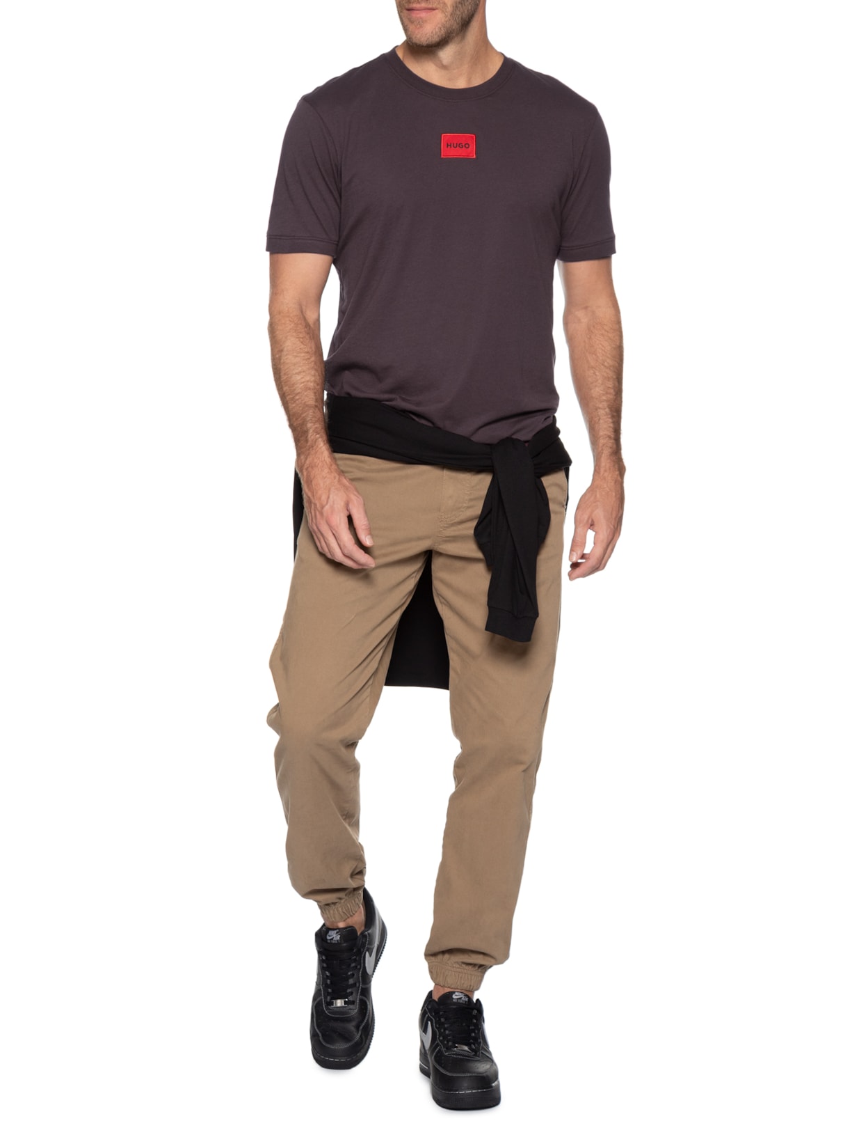 Camiseta Masculina Logo- Label Crew Neck Diragolino Marrom Hugo