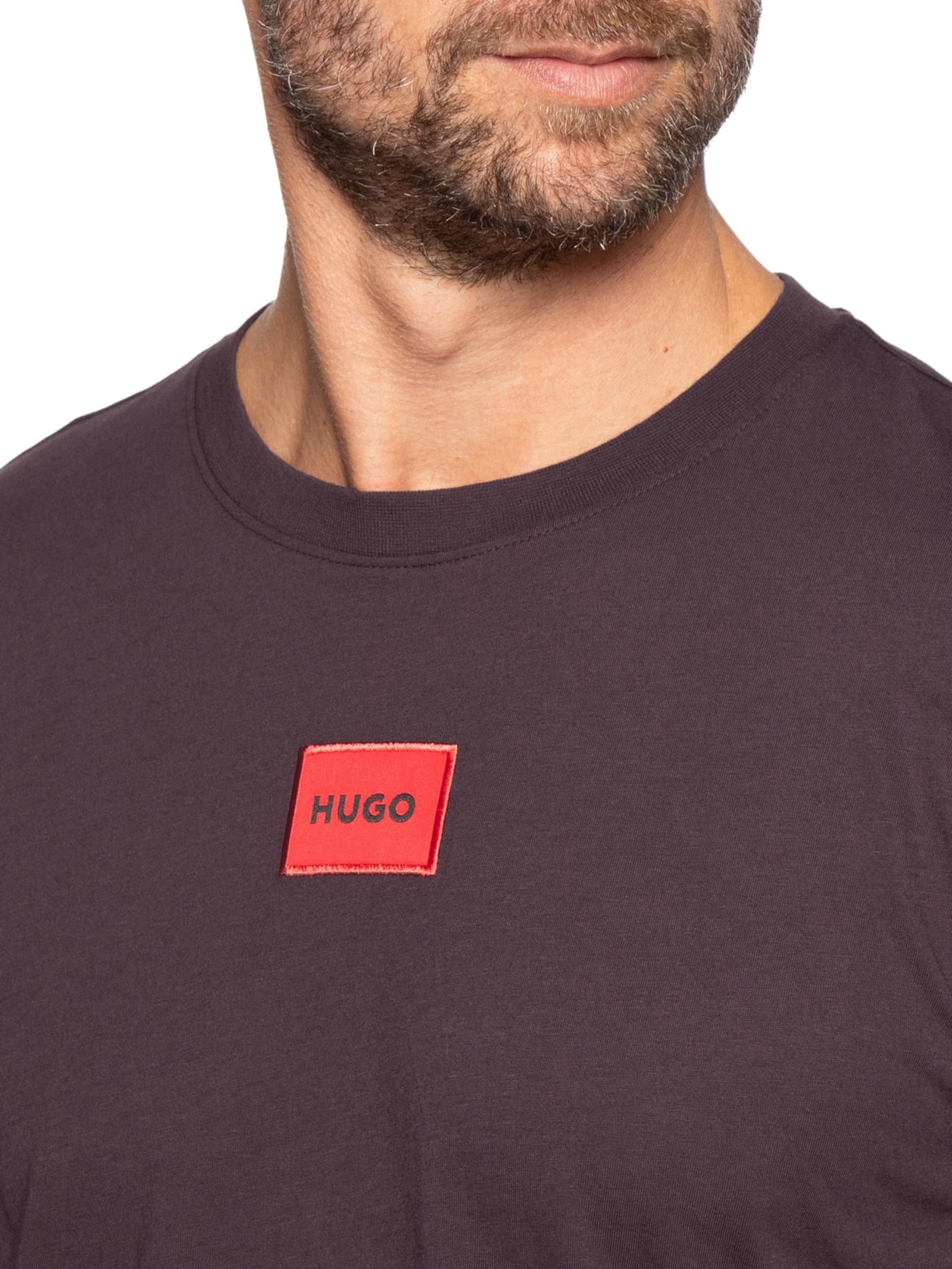 Camiseta Masculina Logo- Label Crew Neck Diragolino Marrom Hugo
