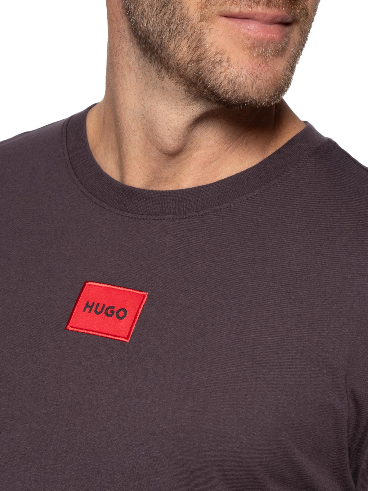 Camiseta Masculina Logo- Label Crew Neck Diragolino Marrom Hugo