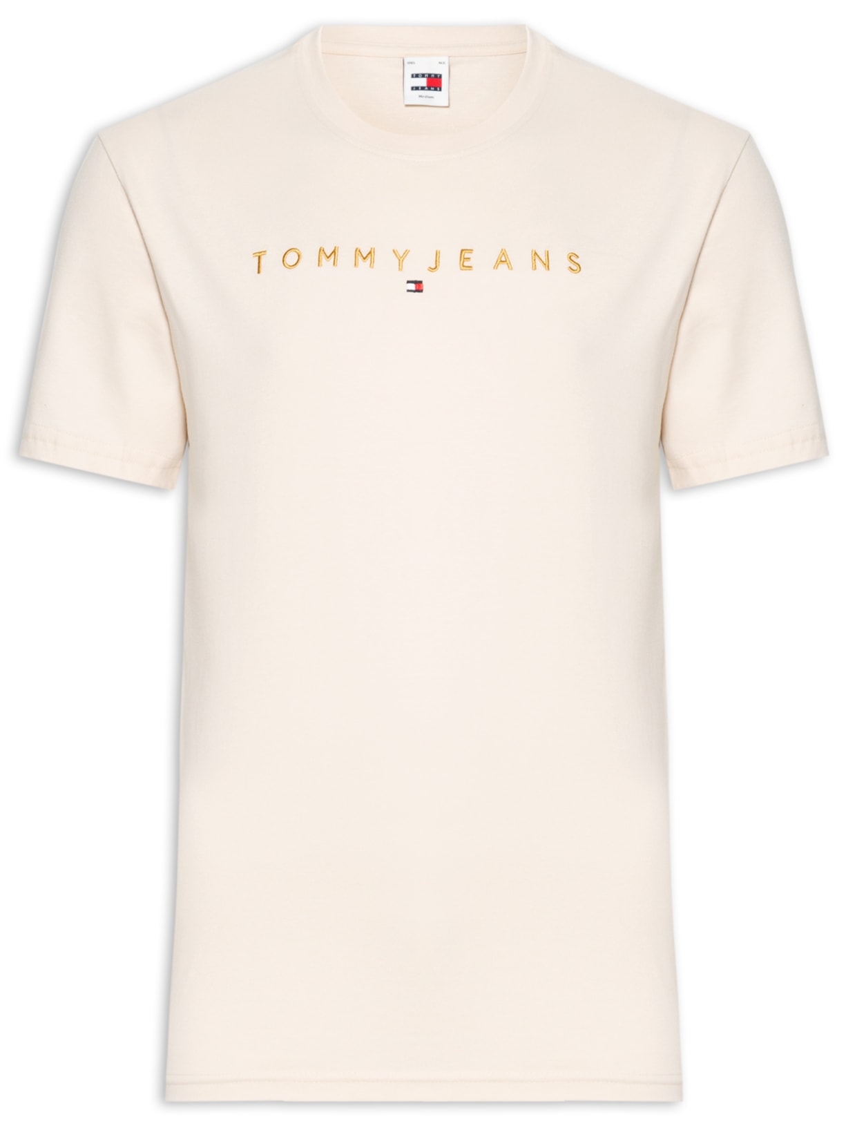 Camiseta Masculina Logo Linear Gold Regular Fit em Algodão - Bege