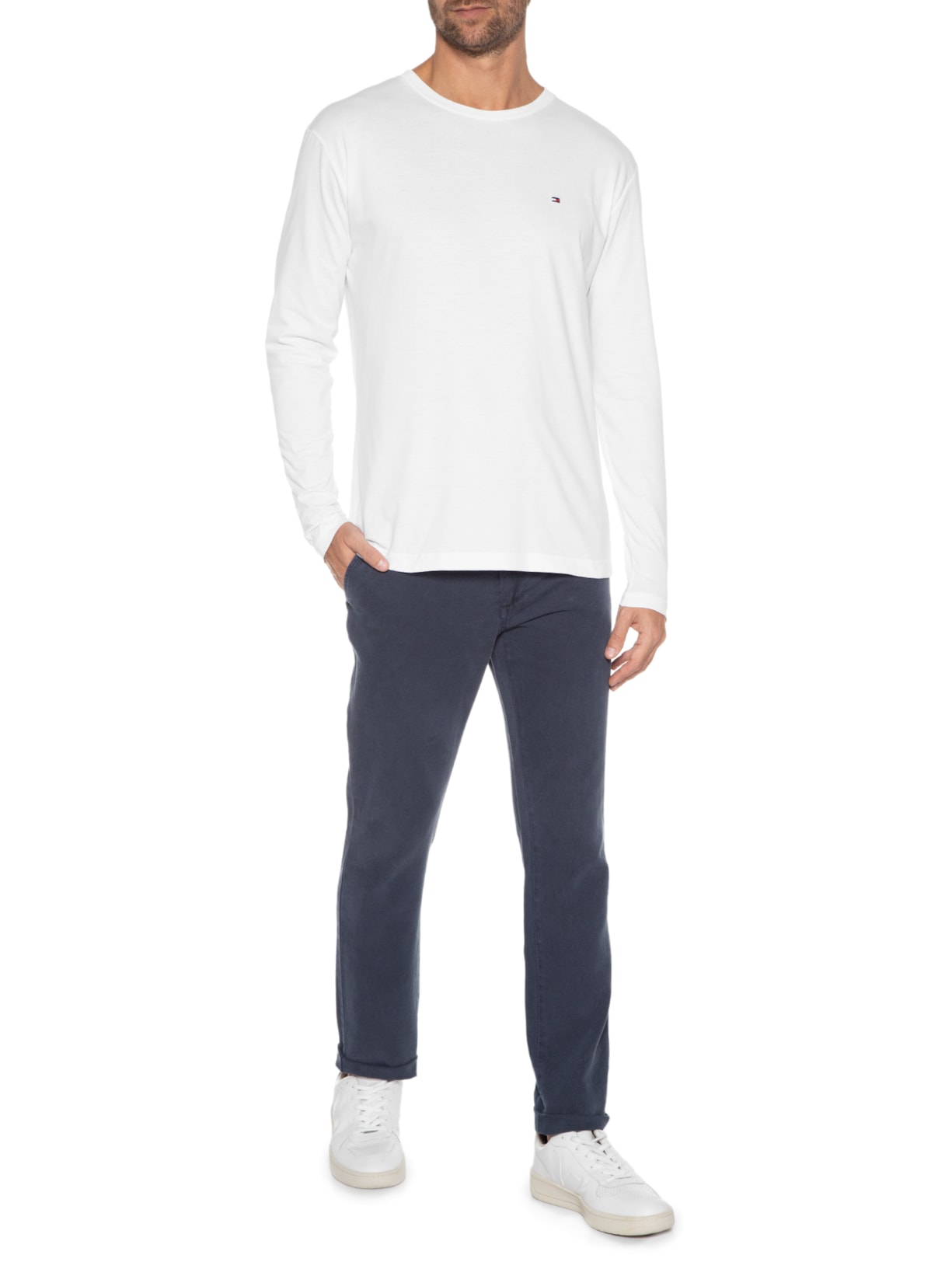 Camiseta Masculina Logo Long Sleeve Tee Branco Tommy Hilfiger