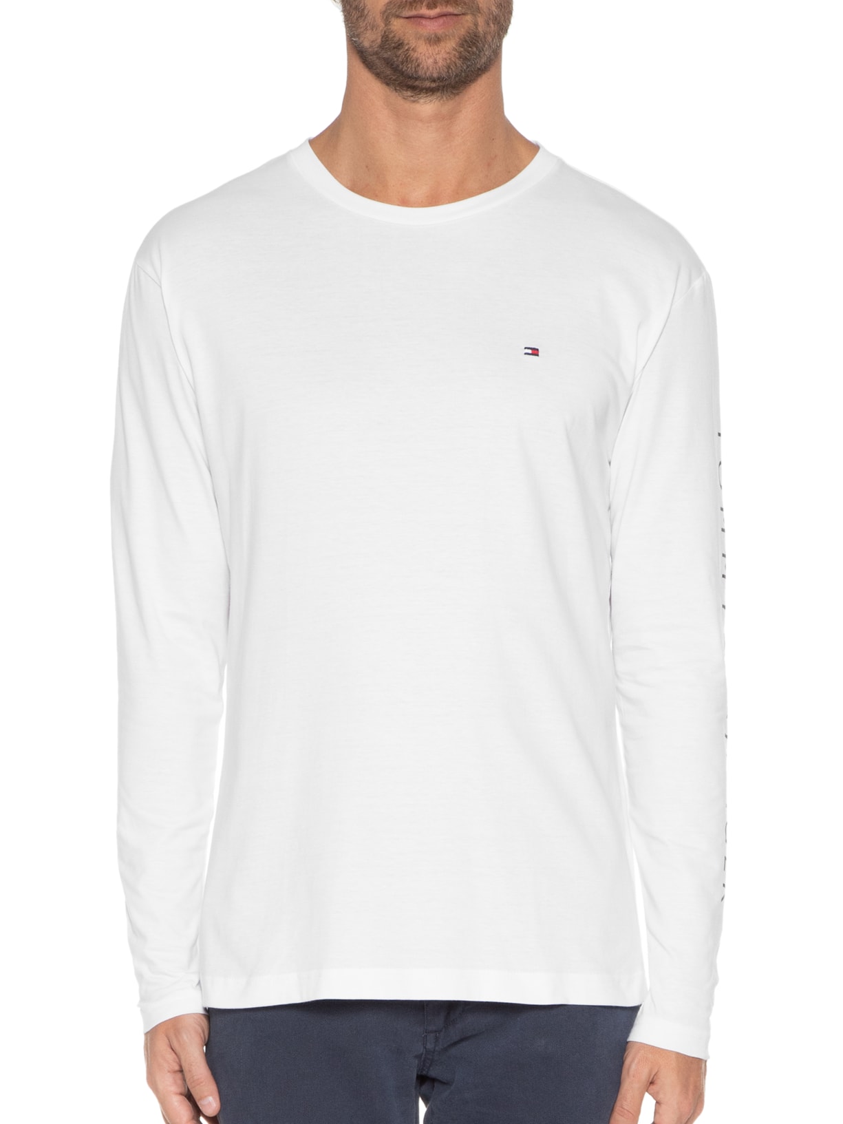 Camiseta Masculina Logo Long Sleeve Tee Branco Tommy Hilfiger